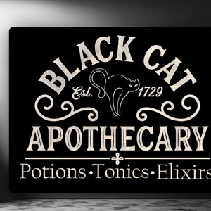 Black Cat Apothecary Canvas sign, Gothic Home Decor, Halloween Decor, Canvas Print, Canvas Wall Art, Witch Sign, Halloween Sign