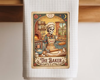 The Baker tea towel, Halloween Decor, Halloween Kitchen Towel, Gothic Kitchen