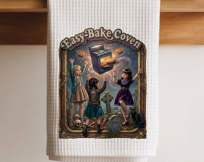 Easy Bake Coven Kitchen Towel, Witchy Tea towel, Witch's Kitchen Decor