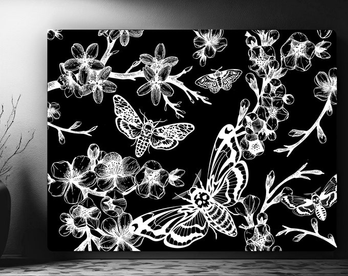 Death Moth Print, Gothic Decor, Halloween Decor, Black Canvas Print, Canvas Wall Art