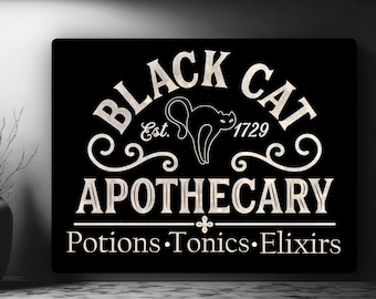 Black Cat Apothecary Canvas sign, Gothic Home Decor, Halloween Decor, Canvas Print, Canvas Wall Art, Witch Sign, Halloween Sign