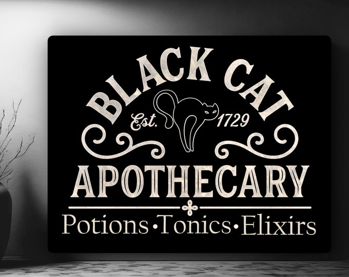 Black Cat Apothecary Canvas sign, Gothic Home Decor, Halloween Decor, Canvas Print, Canvas Wall Art, Witch Sign, Halloween Sign