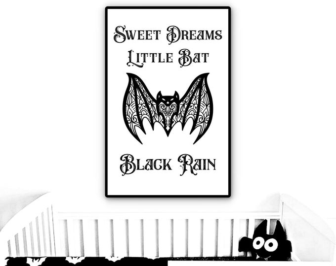 Personalized Nursery Decor, Personalized Baby Shower Gift, Personalized Gothic Decor, Custom Bat Print, Custom Gothic Artwork, Custom Gift