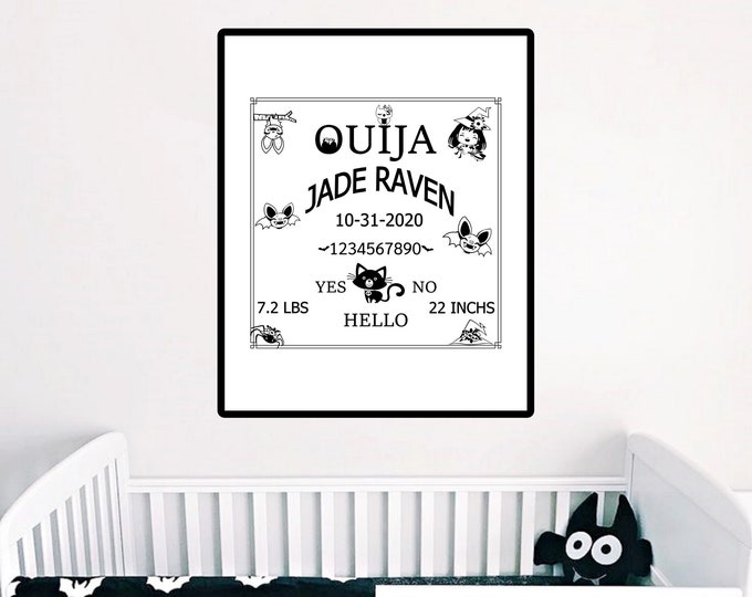 Personalized Nursery Decor, Personalized Baby Shower Gift, Personalized Gothic Decor, Ouija Birth Announcement, Custom Gothic, Custom Gift