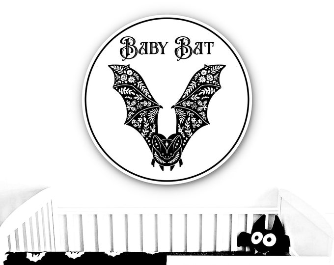 Gothic Nursery Decor, Baby Shower Gift, Gothic Decor, Baby Bat sign, Nursery Sign