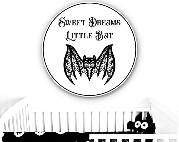 Gothic Nursery Decor, Baby Shower Gift, Gothic Decor, Sweet Dreams Little Bat sign, Nursery Sign