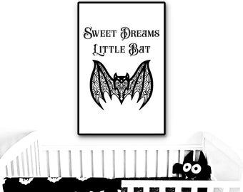 Gothic Nursery Decor, Sweet Dreams Little Bat, Baby Shower Gift, Gothic Decor,  Bat Print,  Gothic Artwork, Nursery Print
