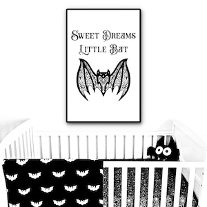 Decoración gótica de la guardería, Pequeño murciélago de dulces sueños, Regalo de baby shower, Decoración gótica, Impresión de murciélago, Obra de arte gótica, Impresión de guardería