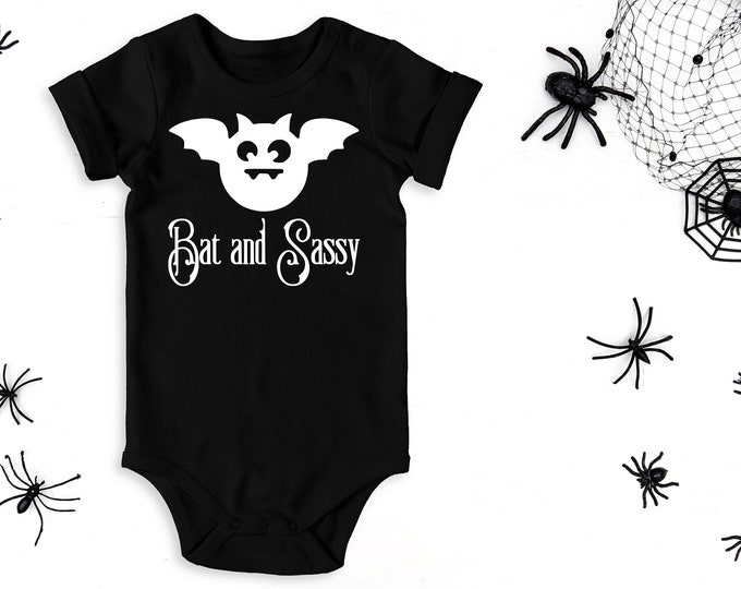 Bat and Sassy Baby , Gothic Bodysuit, Goth Baby Clothes, Gothic Baby Shower Gift, Bat and Sassy Bat Black Outfit