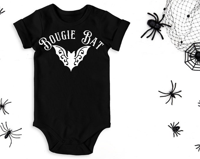 Bougie Bat Baby Onesie, Gothic Bodysuit, Goth Baby Clothes, Gothic Baby Shower Gift, Bougie Bat Black Outfit