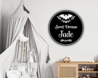 Gothic Baby Decor, Gothic Nursery, Baby Gothic, Personalized Nursery Decor, Personalized Baby Shower Gift, Custom Bat Print, Gothic Nursery