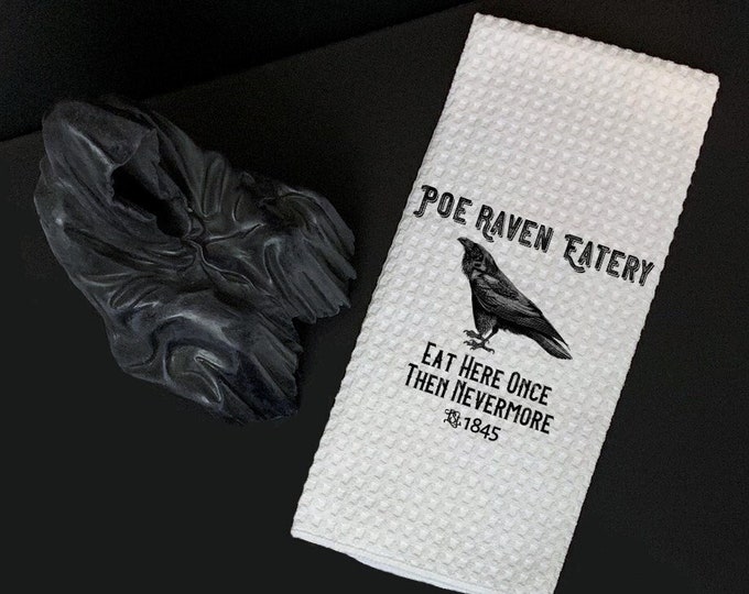 Poe Nevermore tea towel, Gothic kitchen towel, Nevermore Print, Halloween tea towel, Edgar Allan Poe print