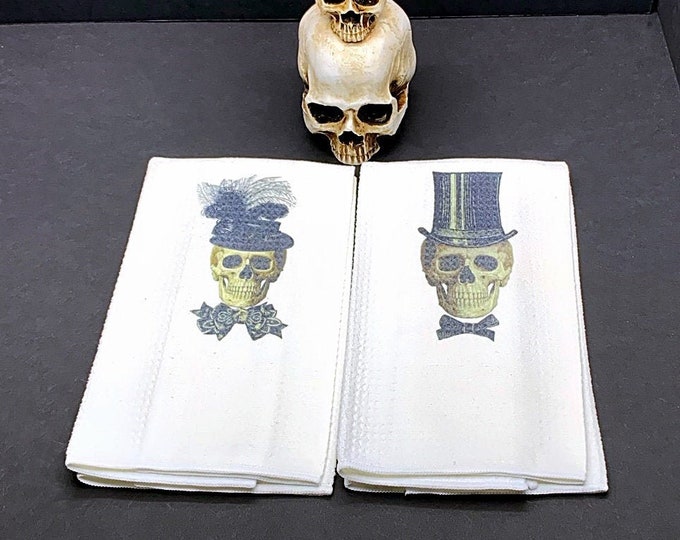 Kitchen towel, Flour sack, Gothic Decor, Wiccan Decor, Gothic kitchen, Skeleton Decor,  Halloween decor, Witch kitchen, Spooky Decor