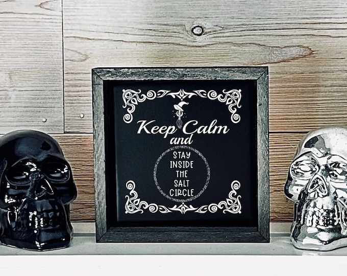 Keep Calm and stay inside the salt circle artwork, Decor, Gothic Artwork, Halloween Decor, Dark Humor, Black Tile Print, Gothic Wall Art