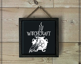 Witchcraft Witch Decor, Gothic Artwork, Halloween Decor, Wiccan Decor, Black Tile Print, Gothic Wall Art