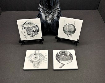 Anatomical Drink Coaster, Medical Eye Prints, Gothic or Halloween Home Decor, Skeleton or Skull Digital Print, Horror Coasters, Ceramic Tile