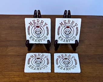 Merry Krampus Stone Coaster, Krampus Decor, Christmas Decor, Gothic Home Decor, Christmas Ornament, Krampus Ornament