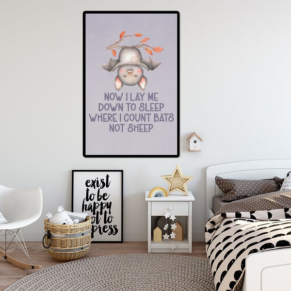 Now I Lay Me Down to Sleep Bat Print, Nursery Decor, Gothic Print, Bat Print, Artwork for Nursery, Gothic Artwork, Gothic Wall Decor