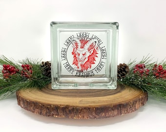 Krampus lighted glass block, Christmas Decor, Krampus Decor, Creepy Christmas, Krampus Ornament, Custom gift, Personalized Gift