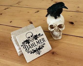 Personalized Gothic Coasters, Gothic Housewarming or Anniversary Gift, Gothic Home Decor, Gothic Wedding Gift, Skull design, Gift under 50