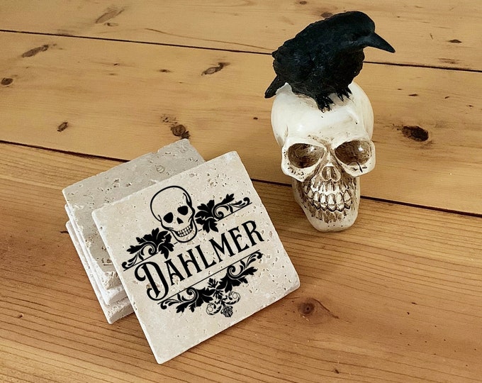 Personalized Gothic Coasters, Gothic Housewarming or Anniversary Gift, Gothic Home Decor, Gothic Wedding Gift, Skull design, Gift under 50