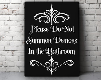 Please Do Not Summon Demons Gothic Print, Gothic Decor, Halloween Decor, Black Canvas Print, Canvas Wall Art