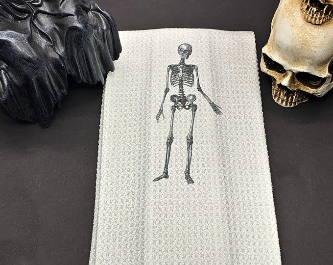 Kitchen towel, Flour sack, Gothic Decor, Wiccan Decor, Wiccan, Gothic kitchen, Skeleton Print, Halloween decor, Witch kitchen, Spooky Decor