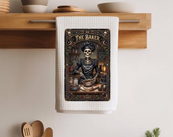The Baker tea towel, Halloween Decor, Halloween Kitchen Towel, Gothic Kitchen