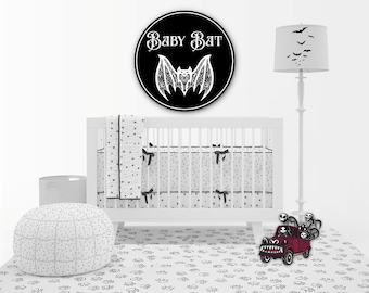 Gothic Nursery Decor, Goth Baby, Baby Shower Gift, Gothic Decor, Baby Bat sign, Nursery Sign