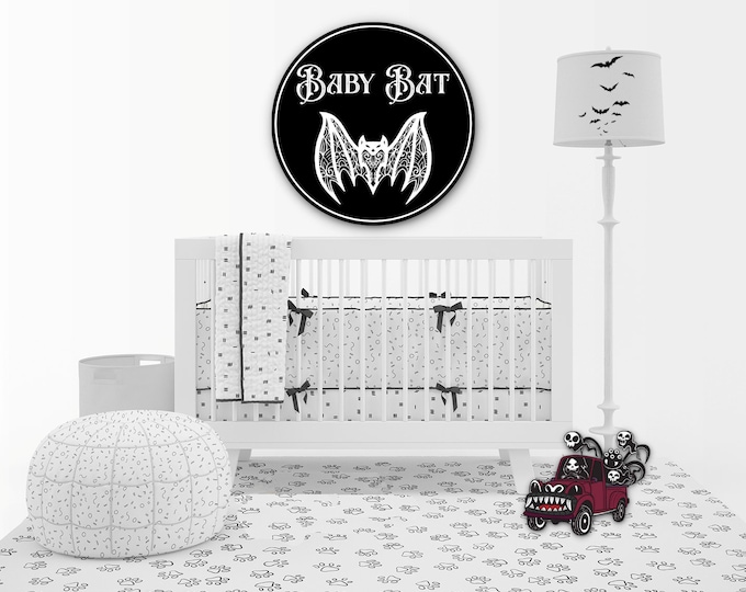 Gothic Nursery Decor, Goth Baby, Baby Shower Gift, Gothic Decor, Baby Bat sign, Nursery Sign