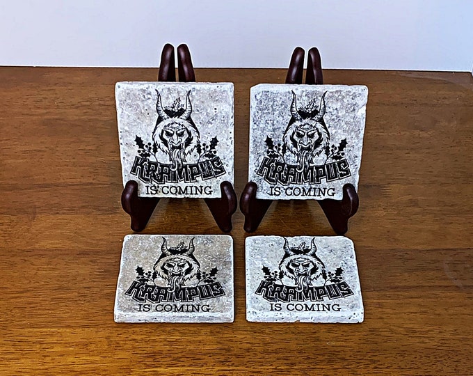 Krampus is coming Stone Coaster, Krampus Decor, Christmas Decor, Gothic Home Decor, Christmas Ornament, Krampus Ornament