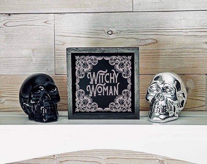 Witchy Woman Witch Decor, Gothic Artwork, Halloween Decor, Wiccan Decor, Black Tile Print, Gothic Wall Art