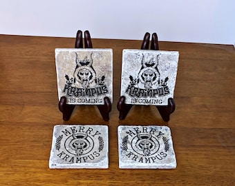 Krampus Stone Coaster, Krampus Decor, Christmas Ornament, Gothic Drink Coaster, Gothic Home Decor, Christmas Ornament, Krampus Ornament