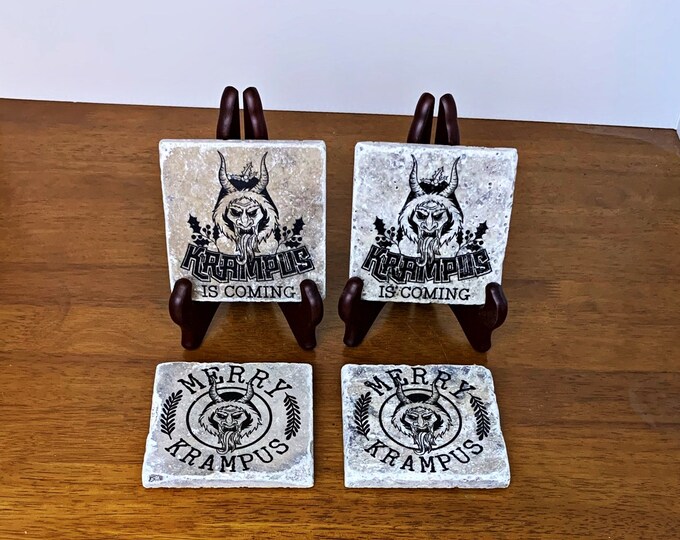 Krampus Stone Coaster, Krampus Decor, Christmas Ornament, Gothic Drink Coaster, Gothic Home Decor, Christmas Ornament, Krampus Ornament