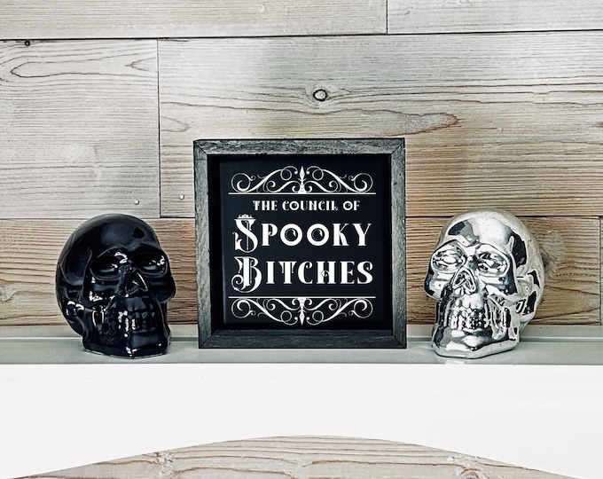 The Council of Spooky Bitches Witch Decor, Gothic Artwork, Halloween Decor, Wiccan Decor, Black Tile Print, Gothic Wall Art