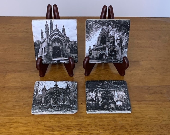 Gothic Drink Coaster, Gothic Home Decor, Natural Stone Drink Coaster, Mausoleum Print, Gothic Wedding Gift, Gothic Housewarming Gift
