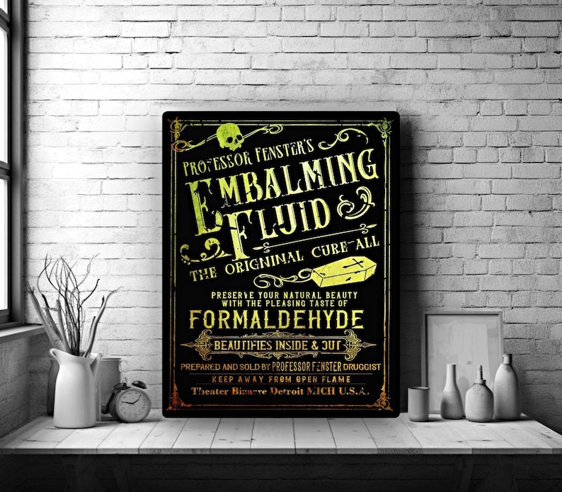 Embalming Lab Signs Embalming Fluid Advertisment Sign, Gothic Home Decor, Funeral Artwork ...