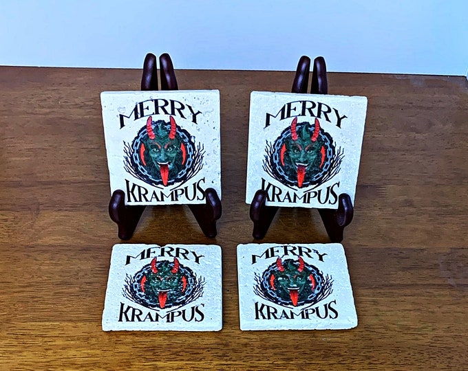 Krampus Stone Coaster, Krampus Decor, Christmas Decor, Gothic Drink Coaster, Gothic Home Decor, Christmas ornament,Krampus Ornament