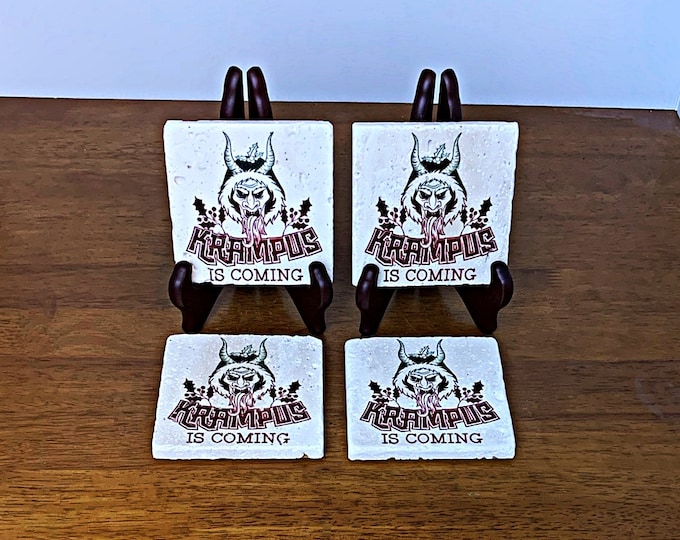 Krampus is coming Stone Coaster, Krampus Decor, Christmas Decor, Gothic Home Decor, Christmas Ornament, Krampus Ornament