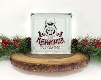 Krampus is coming lighted glass block, Christmas Decor, Krampus sign, Personalized glass block, Custom Gift,Christmas Decor,Krampus Ornament