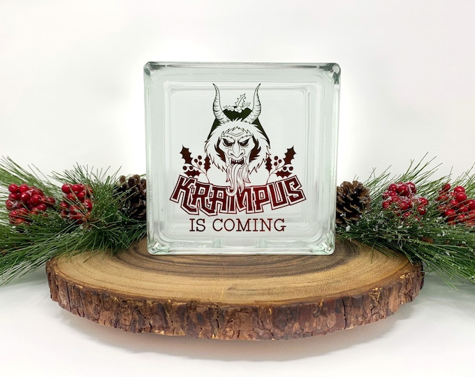 Krampus is coming lighted glass block, Krampus Ornament, Christmas Decor, Krampus sign, Personalized glass block, Custom Gift, Nightlight