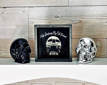 Hello Darkness My Old Friend Gothic Decor, Gothic Artwork, Halloween Decor, Dark Humor, Black Tile Print, Gothic Wall Art