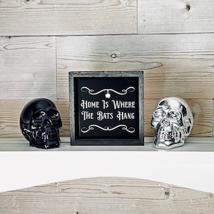 Home is Where the Bats Hang Gothic Decor, Gothic Artwork, Halloween Decor, Dark Humor, Black Tile Print, Gothic Wall Art