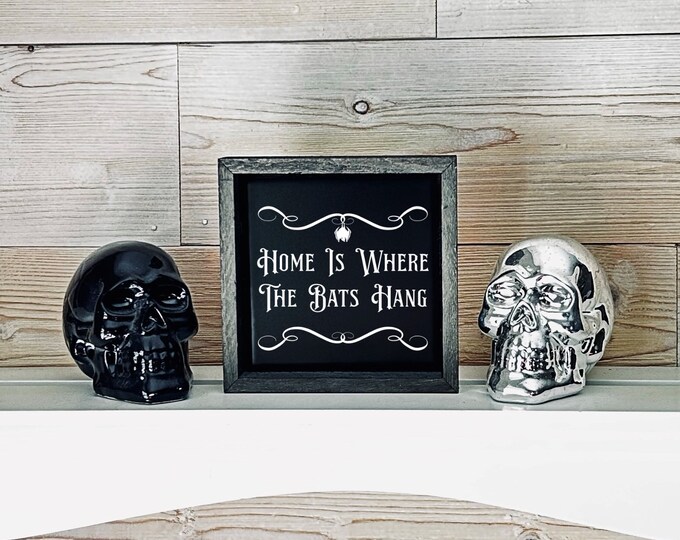 Home is Where the Bats Hang Gothic Decor, Gothic Artwork, Halloween Decor, Dark Humor, Black Tile Print, Gothic Wall Art