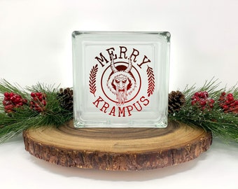Merry Krampus lighted glass block, Christmas Decor, Krampus sign, Krampus Decor, Glass block, Nightlight, Krampus GiftKrampus Ornament