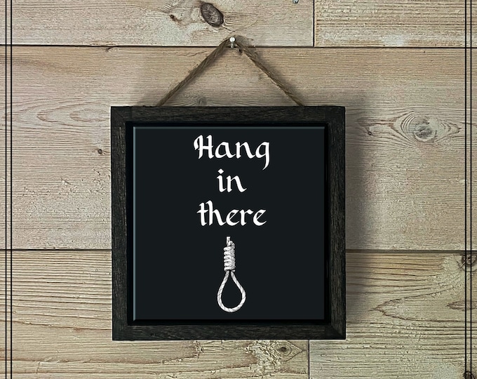 Hang In There Gothic Decor, Gothic Artwork, Halloween Decor, Dark Humor, Black Tile Print, Gothic Wall Art