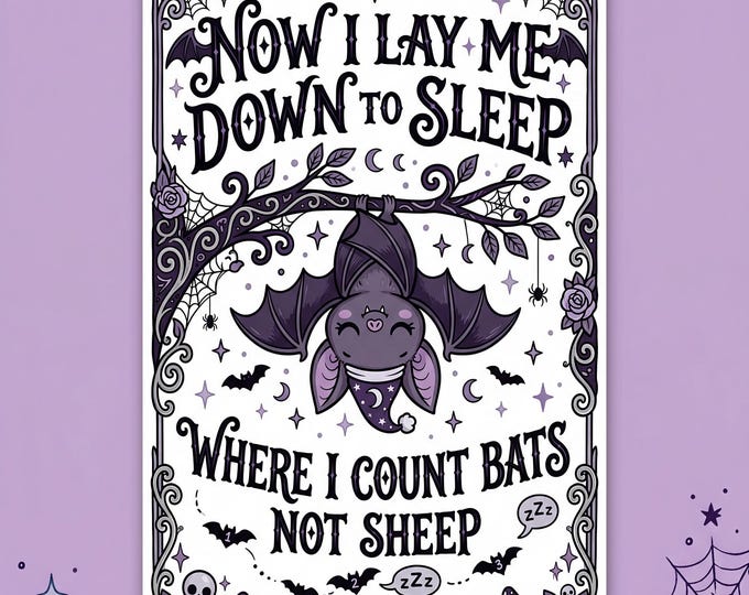 Gothic Bat Nursery Print, Now I Lay Me Down To Sleep Artwork