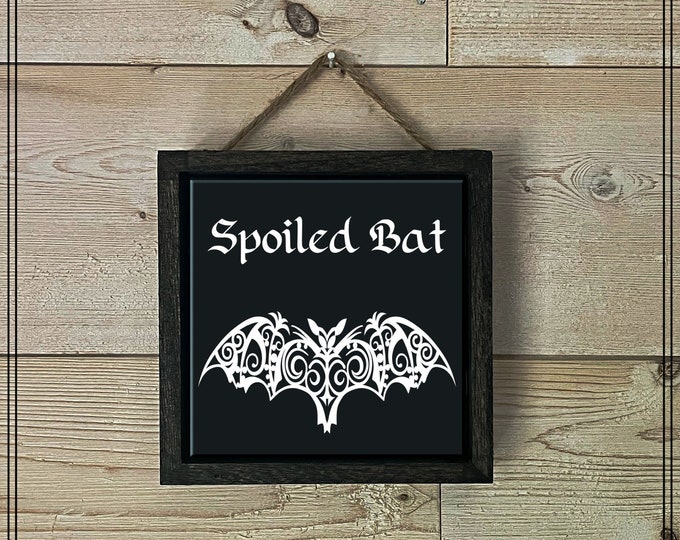 Spoiled Bat Gothic Decor, Gothic Artwork, Halloween Decor, Dark Humor, Black Tile Print, Gothic Wall Art