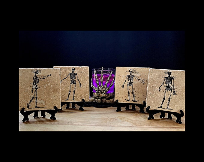 Anatomy Printed Stone Coaster, Medical Prints, Gothic Home Decor, Skeleton design coaster, Horror Coasters,