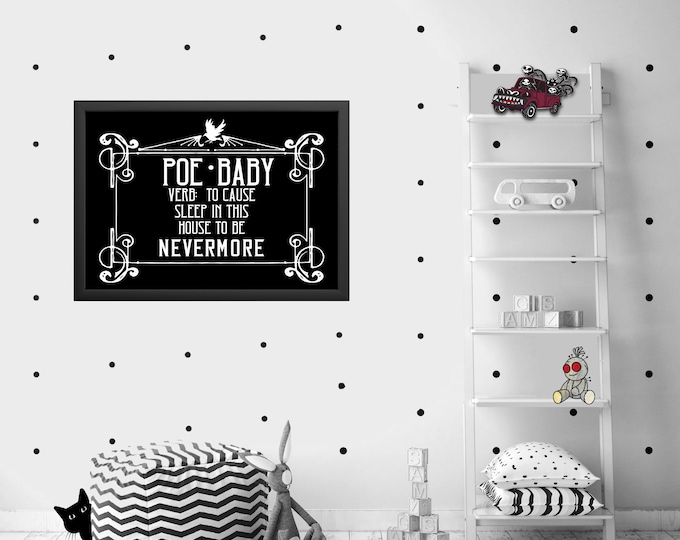 Poe Nevermore Print, Nursery Decor, Gothic Print, Poe Baby Print, Artwork for Nursery, Gothic Artwork, Gothic Wall Decor